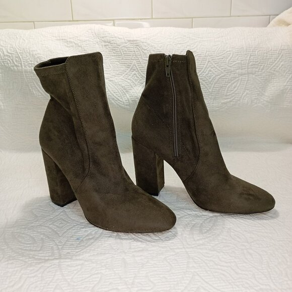 Aldo Womens Boots Suede Ankle Size 8 With Zipper Closure Olive Green High Heels - Picture 8 of 12